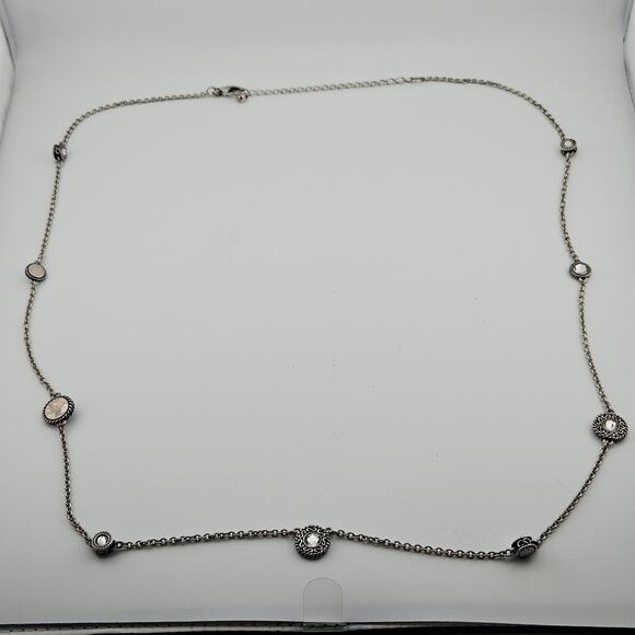 Chicos Bezeled Crystal Chain Necklace Silver Tone Dressy Classy Eveningwear Glam - Picture 1 of 7